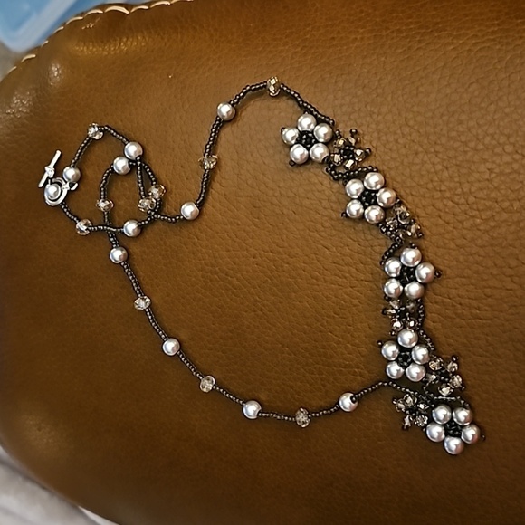 HANDMADE Fairycore Glass Beaded Pearl Floral Assymetric Necklace - Picture 2 of 5